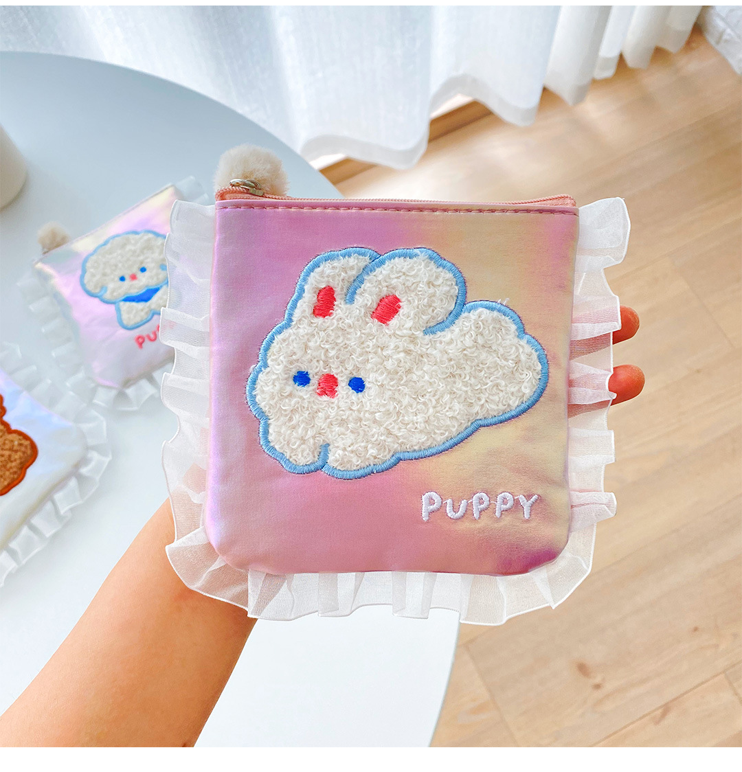創意小物館 花邊刺繡小熊衛生棉隨行包 小熊