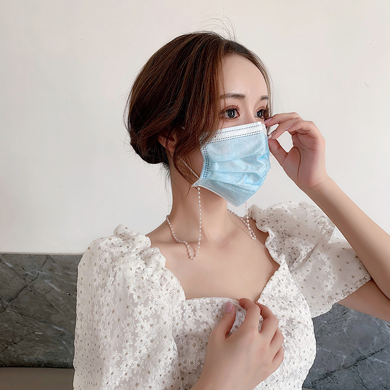 創意小物館 韓版防丟氣質口罩鏈 兩入一組 珍珠+黑色串珠款