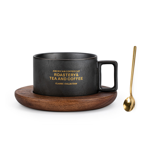 家居生活雜貨舖 質感美式咖啡杯木碟禮盒組 鐵鏽黑
