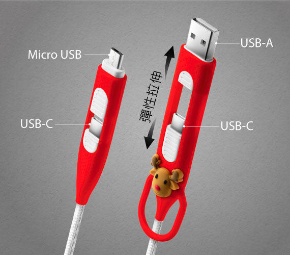 【不同裝置，一線搞定】 一次擁有 USB-C/ USB-A/ Micro USB 三種接頭，可在手機、平板、筆電等裝置之間隨意切換
