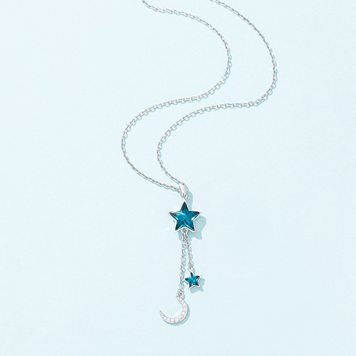 Claire飾品  藍色星月氣質水晶項鍊