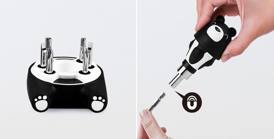 將具有磁性的棘輪裝置起子座可確實吸附起子頭，起子頭部本身也帶有磁性喔～