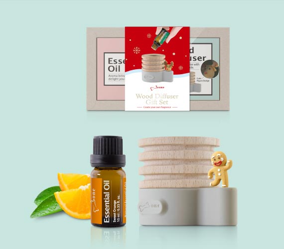 【原木擴香台禮物組-薑餅人-甜橙】 原木擴香台－薑餅人 /甜橙精油