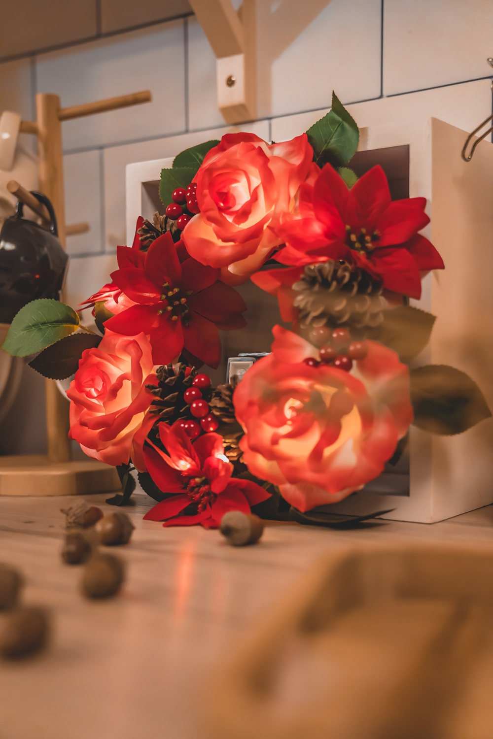 日本 岱樂鈁 Delight 聖誕花圈感應燈 聖誕紅