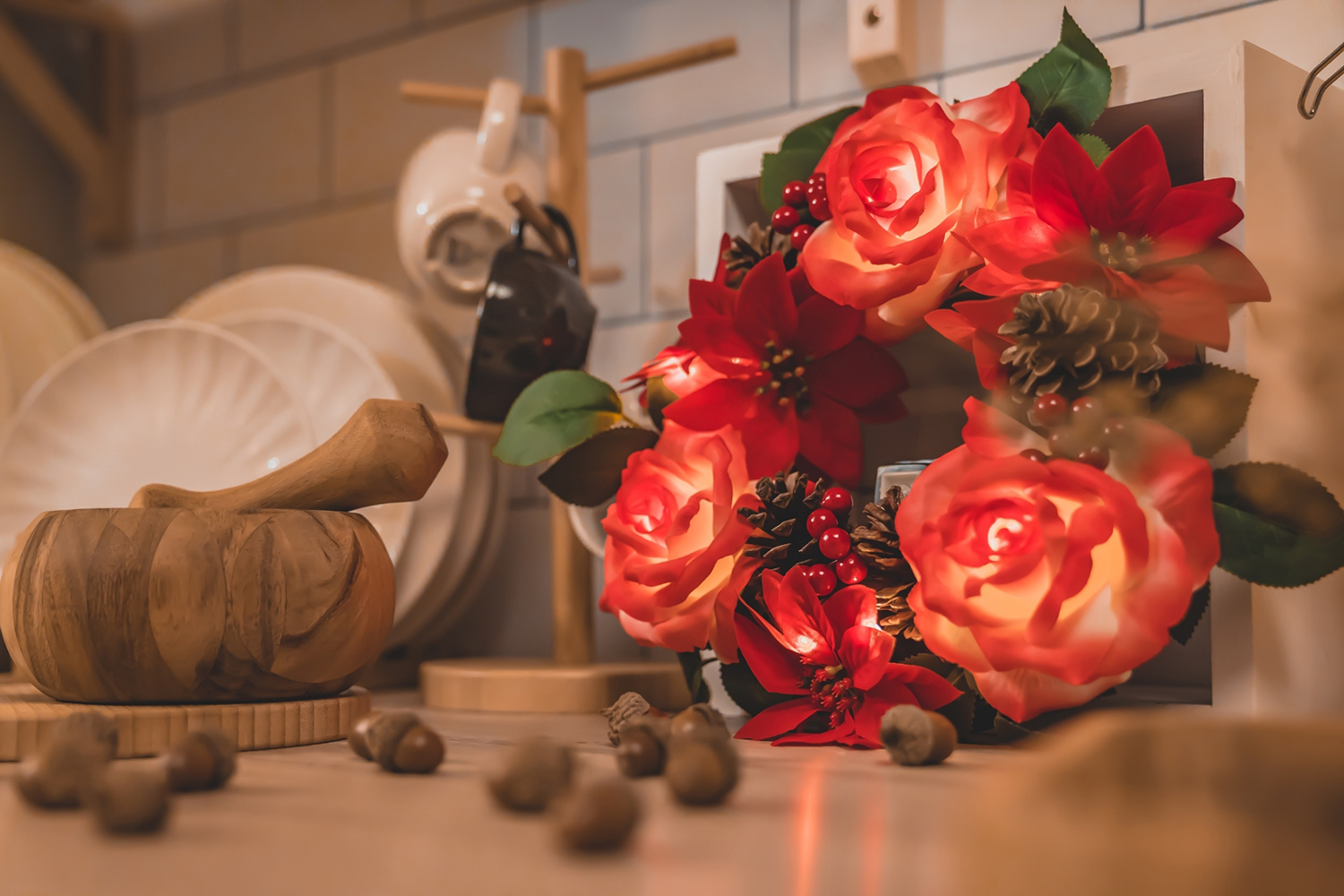 日本 岱樂鈁 Delight 聖誕花圈感應燈 聖誕紅