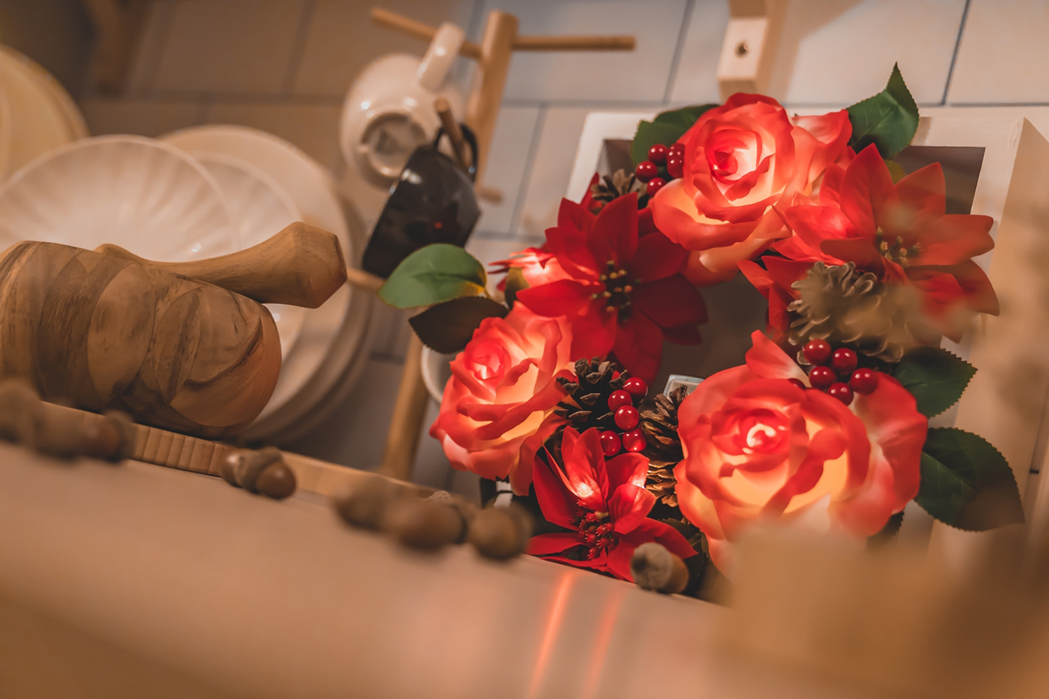 日本 岱樂鈁 Delight 聖誕花圈感應燈 聖誕紅