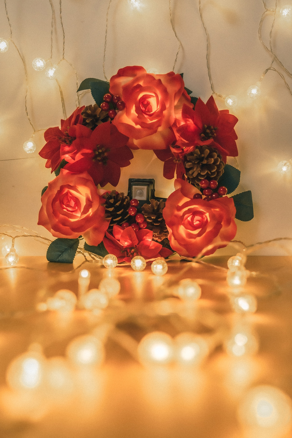 日本 岱樂鈁 Delight 聖誕花圈感應燈 聖誕紅