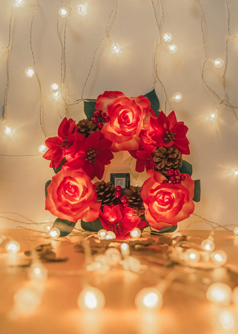 日本 岱樂鈁 Delight 聖誕花圈感應燈 聖誕紅