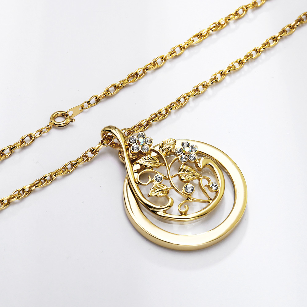 Claire飾品 花型鋯石放大鏡項鍊 金色