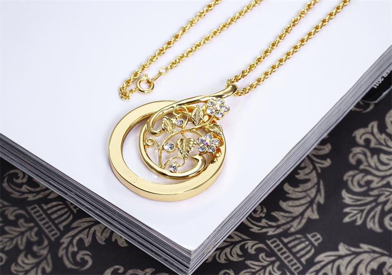 Claire飾品 花型鋯石放大鏡項鍊 金色