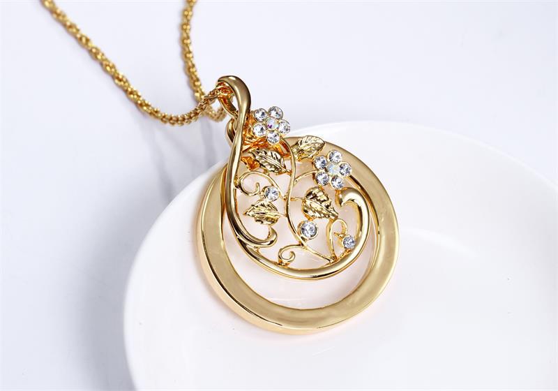 Claire飾品 花型鋯石放大鏡項鍊 金色