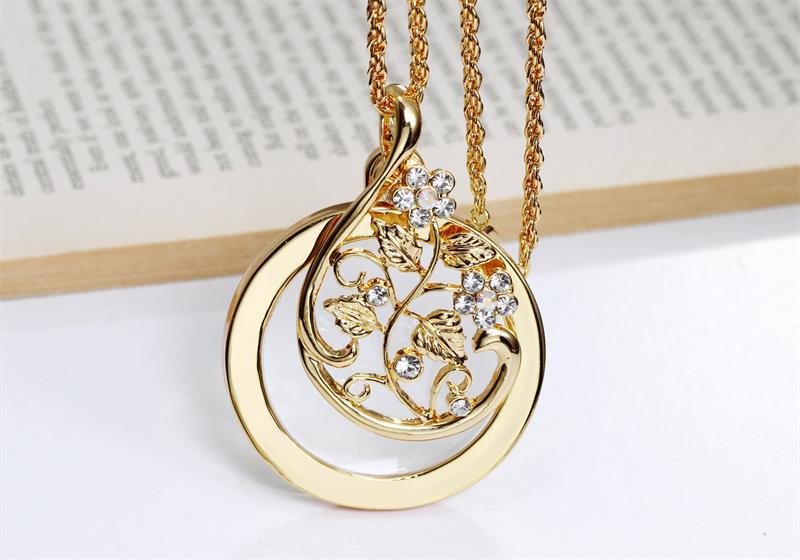 Claire飾品 花型鋯石放大鏡項鍊 金色