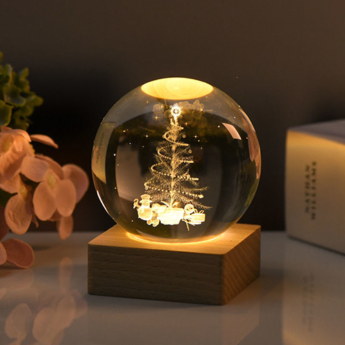 【3/29~5/31畢業季88折優惠】創意小物館 3D雷雕水晶球小夜燈 大號 聖誕樹