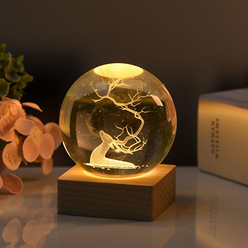 【3/29~5/31畢業季88折優惠】創意小物館 3D雷雕水晶球小夜燈 大號 麋鹿
