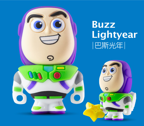 【巴斯光年】 巴斯光年有著認真一絲不苟的精神、有擔當的態度、勇敢堅決的氣魄，口頭禪是「飛向宇宙，浩瀚無垠！」 ｜尺寸：W28 x H41 x D25 mm ｜重量：17 g