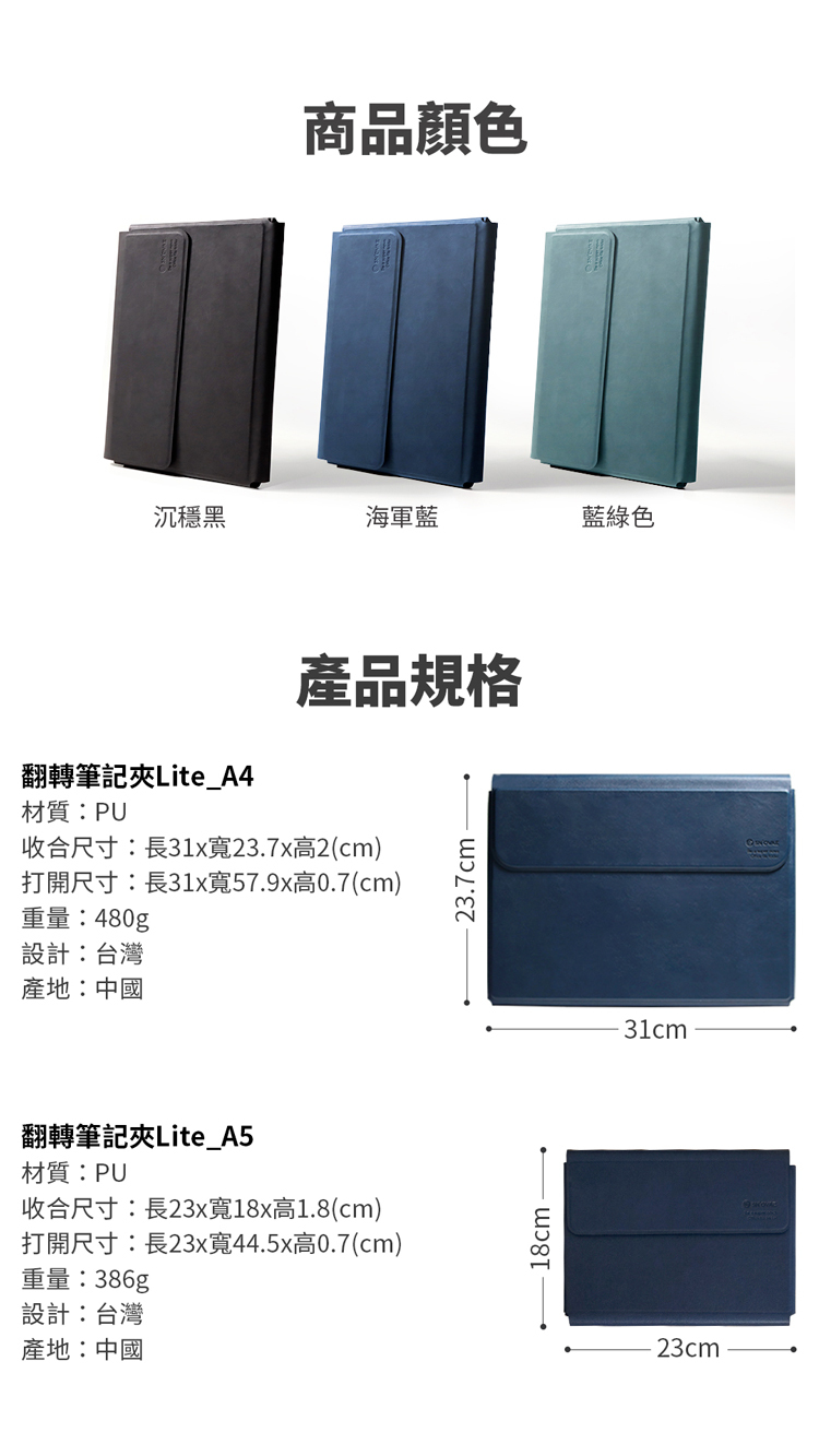 SN°OVAE A4翻轉筆記夾Lite 藍綠色