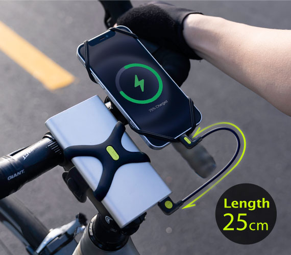 【25cm，移動不纏線】 傳輸充電線25cm長度，騎乘自行車時不受過長線材打擾