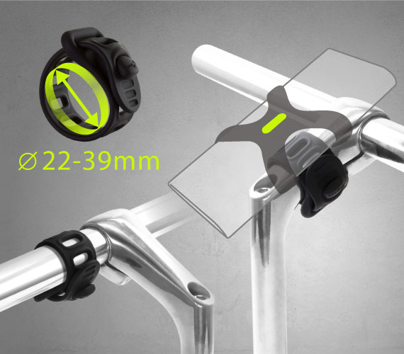 【快裝快拆】搭配電源綁，行動電源快速固定在自行車龍頭或手把，適用不同管徑。 ＊管徑適用直徑 22-39 mm ＊管徑長+寬 ≦ 35mm-61mm