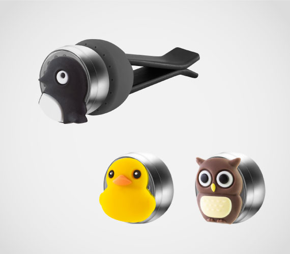 【車用香氛夾-三入組-A】 -香氛夾 x 1個｜ -精油香氛磁扣 (企鵝小丸/ 派提鴨/ 貓頭鷹衛斯)