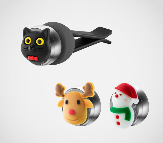 【車用香氛夾-三入組-B】 -香氛夾 x 1個｜ -精油香氛磁扣 (喵喵貓/ 麋鹿先生/ 聖誕雪人)