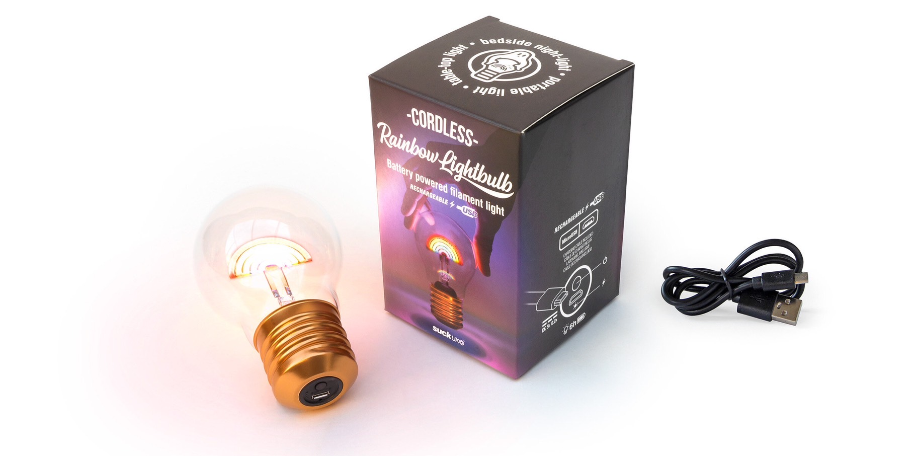 英國 Suck UK Cordless Heart Lightbulb充電式LED霓虹造型燈泡(彩虹)