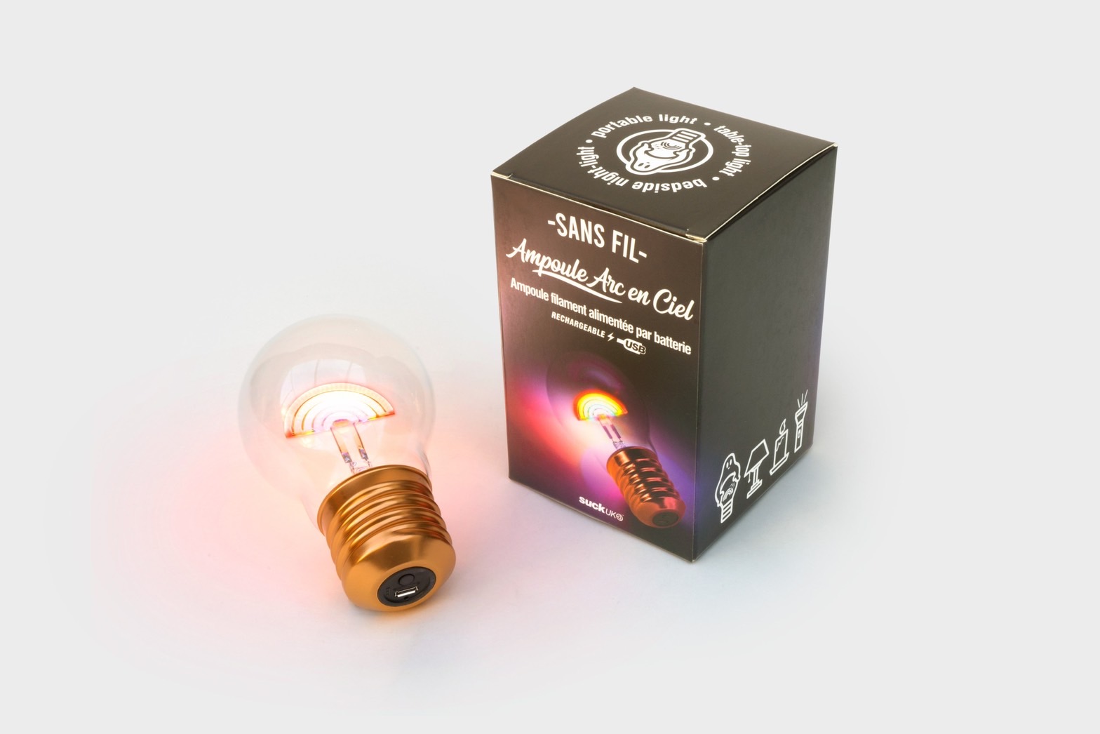 英國 Suck UK Cordless Heart Lightbulb充電式LED霓虹造型燈泡(彩虹)