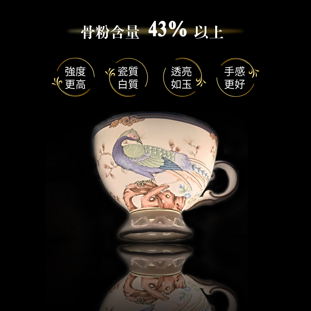 A&L 經典骨瓷咖啡對杯禮盒組(五福報喜(藍))