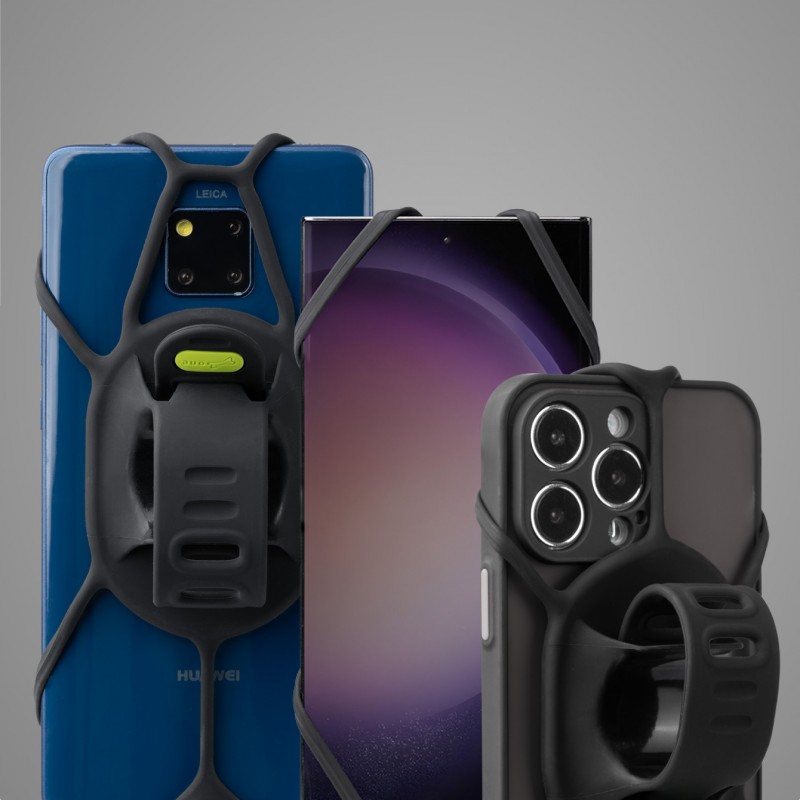 通用手機，適用不同鏡頭
高彈力綁繩不對稱設計，提供側邊鏡頭，中央鏡頭可選用