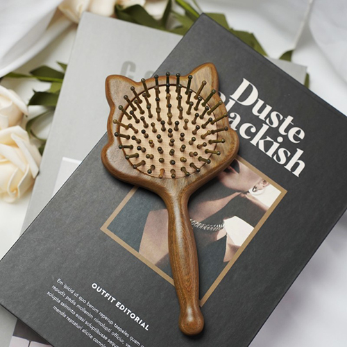 家居生活雜貨舖 小貓長柄檀木氣墊梳