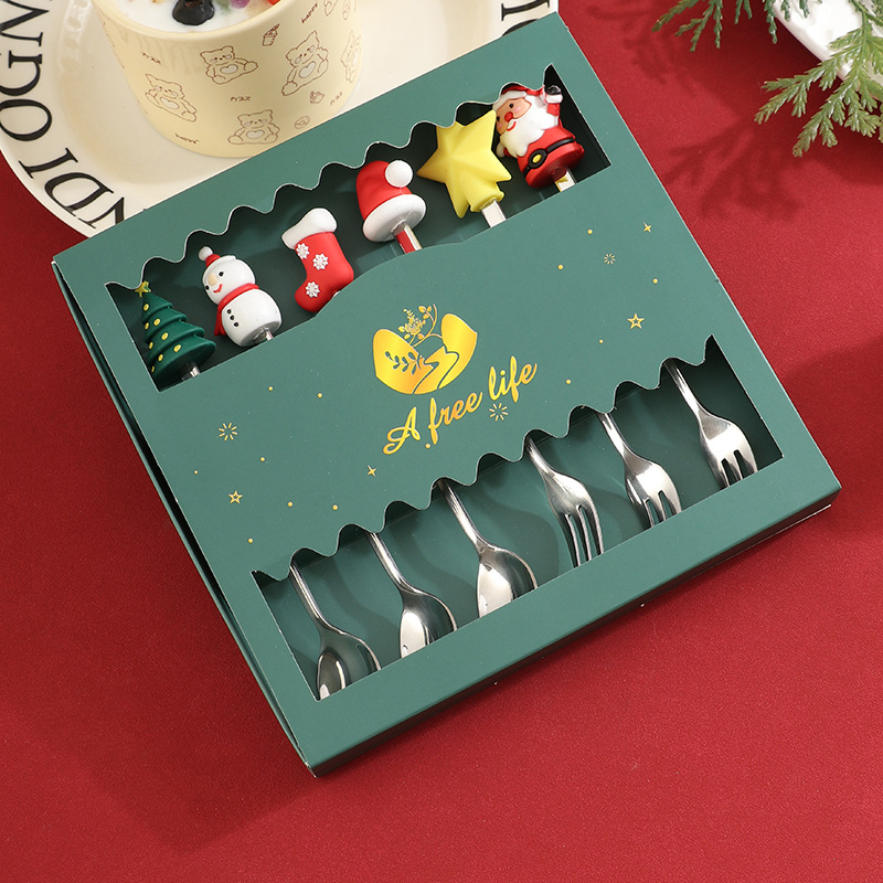 創意小物館 聖誕叉勺禮盒組 (6入) 綠盒-銀色