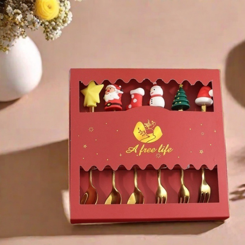 創意小物館 聖誕叉勺禮盒組 (6入) 綠盒-銀色