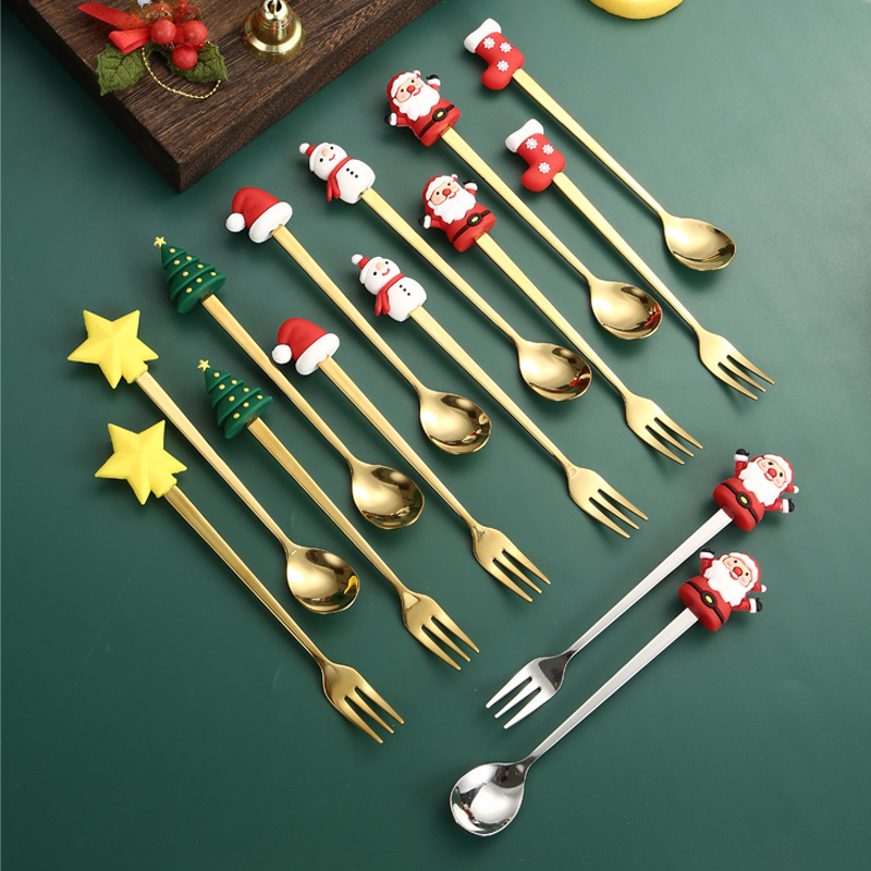 創意小物館 聖誕叉勺禮盒組 (6入) 綠盒-銀色