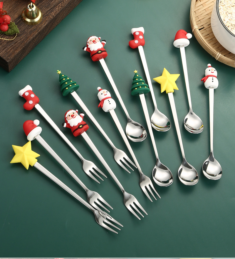 創意小物館 聖誕叉勺禮盒組 (6入) 綠盒-銀色