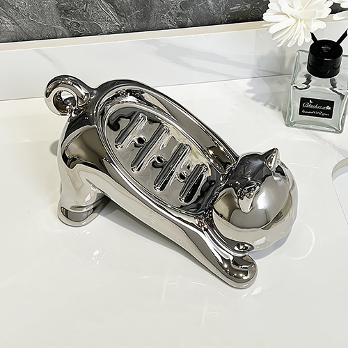 創意小物館 嬉戲貓肥皂盒 銀色