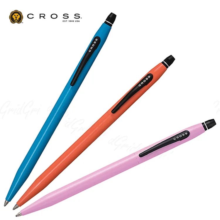 CROSS 美國 立卡系列 夕陽橙.亮藍.霜粉鋼珠筆(灰)