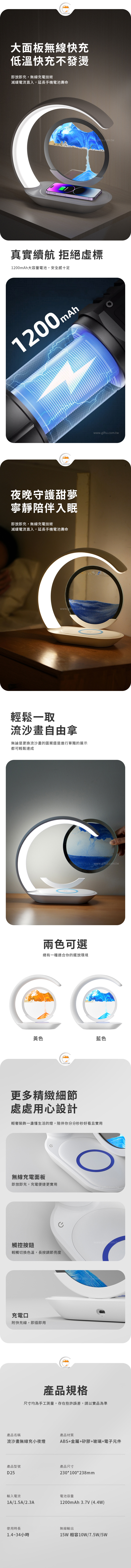 【5/12~7/7畢業季85折優惠】家居生活雜貨舖 流沙畫無線充小夜燈 藍色