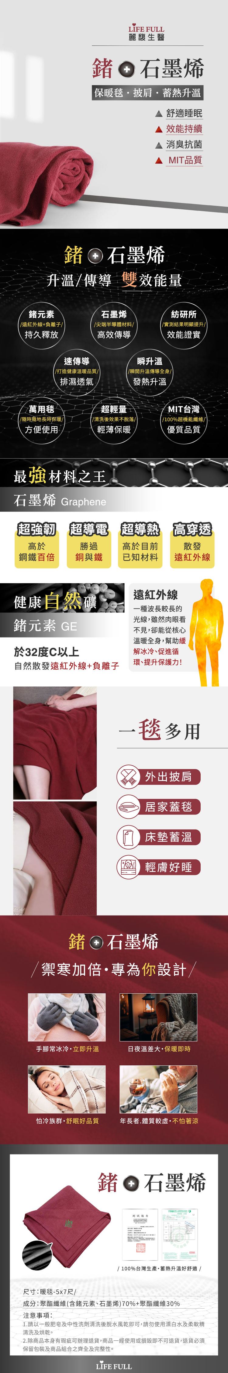 麗馥生醫 鍺+石墨烯能量保暖毯
