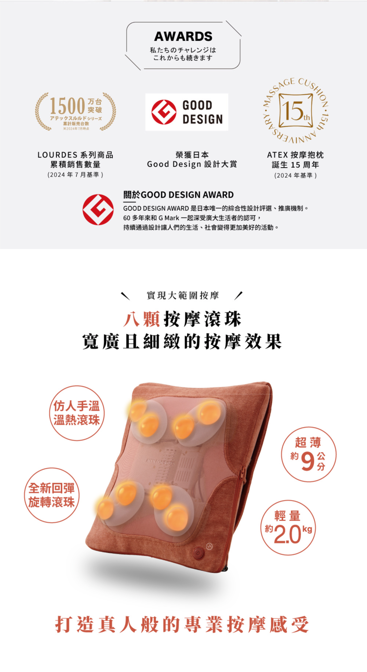 LOURDES 超薄輕奢Plus 3D溫熱按摩枕 AX-HC319(霧灰色)