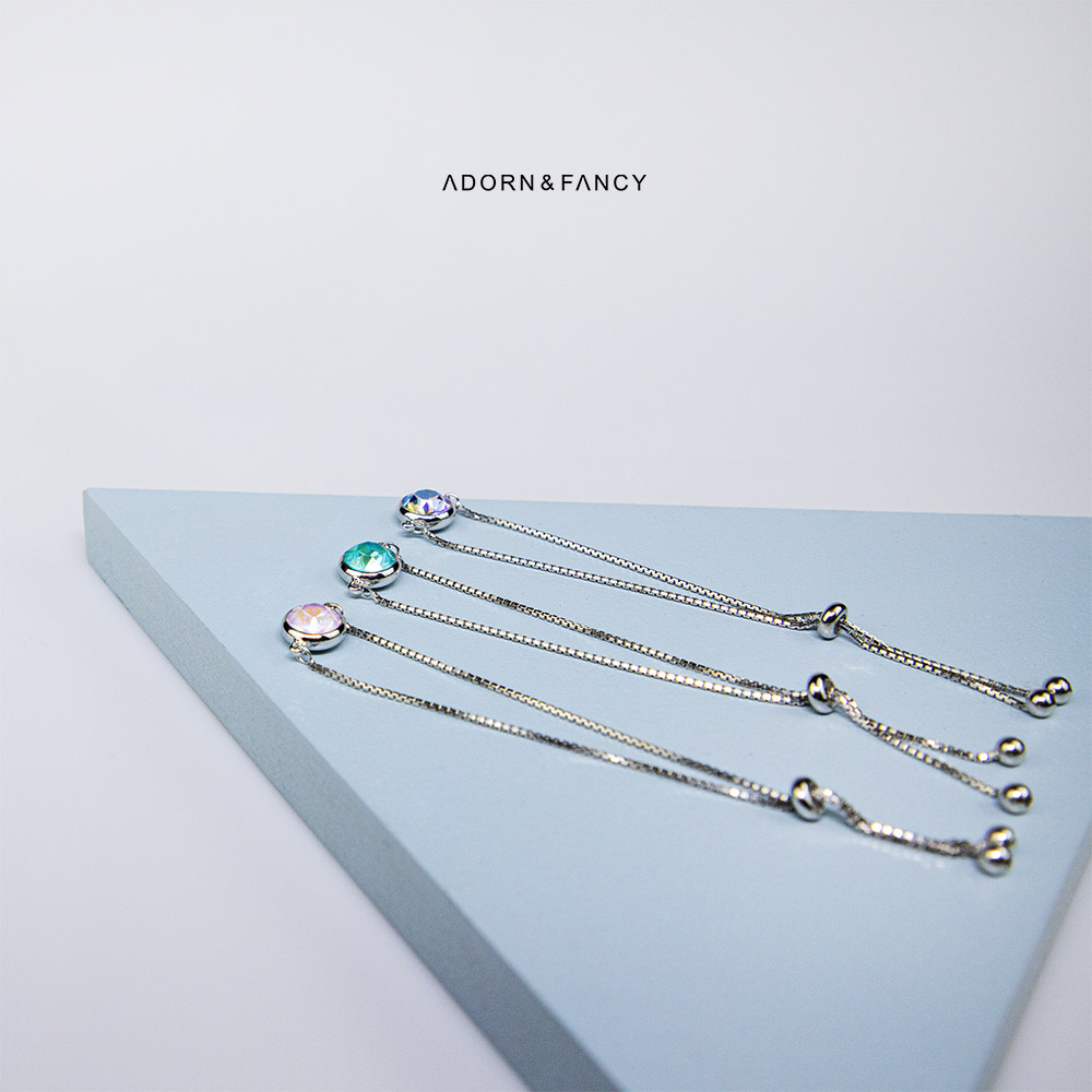 ADORN & FANCY Penelope｜潘妮洛普｜簡約水晶伸縮純銀手鍊(神秘藍彩水晶)