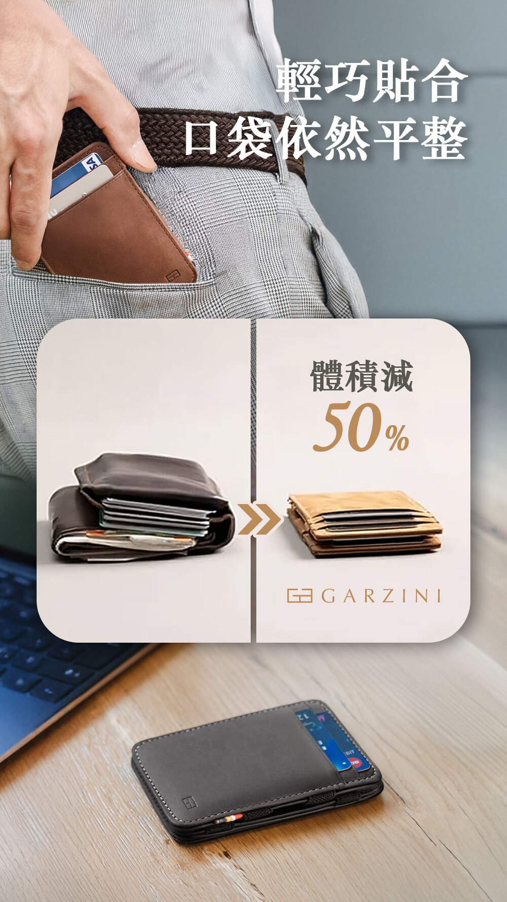 比利時 GARZINI 魔術翻轉皮夾2.0 urban 極簡款 經典黑