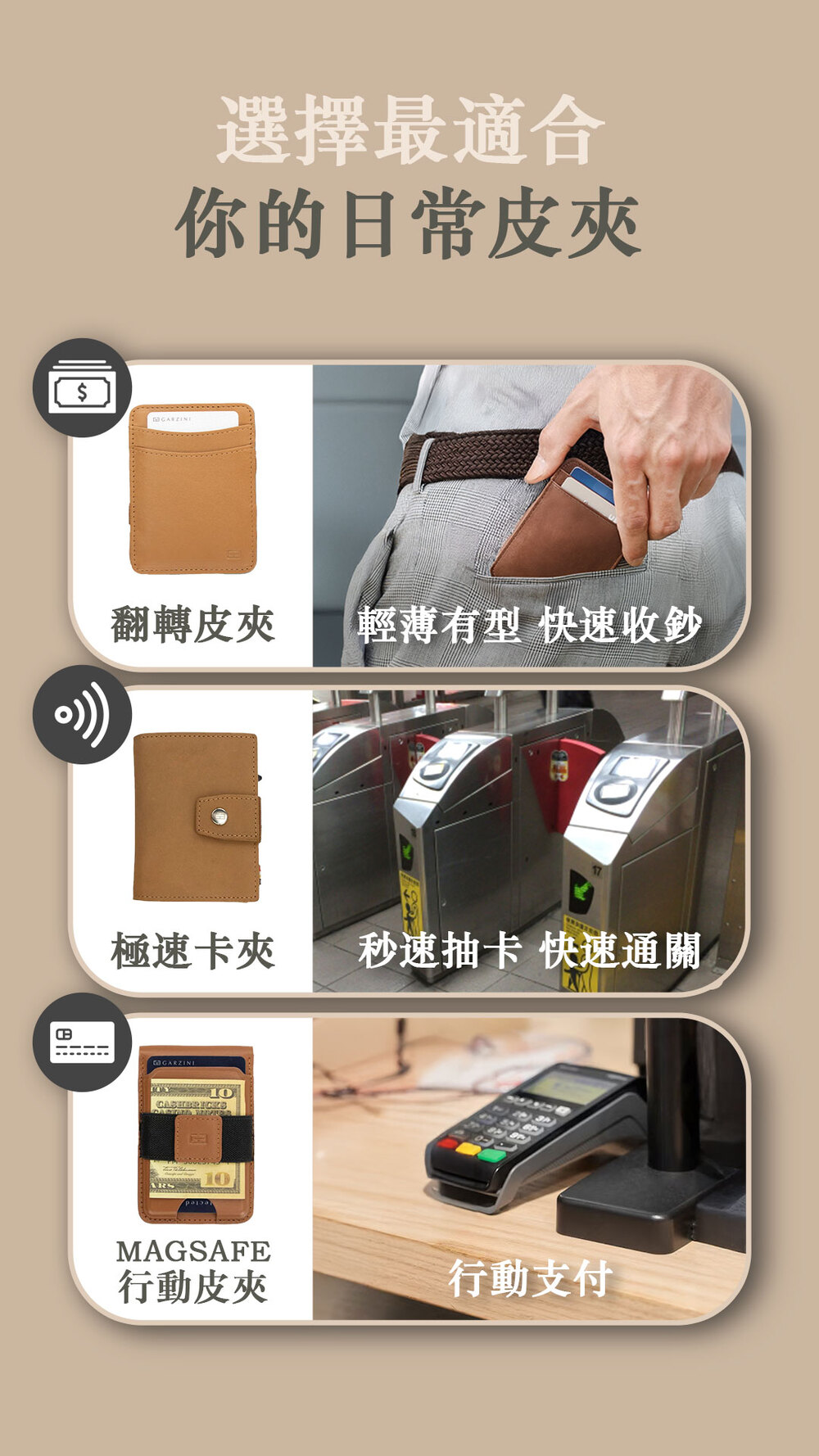 比利時 GARZINI 魔術翻轉皮夾2.0 urban 極簡款 經典黑