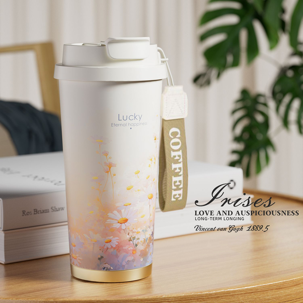 家居生活雜貨舖 花草圖樣陶瓷內膽隨行保溫杯 幸運小雛菊