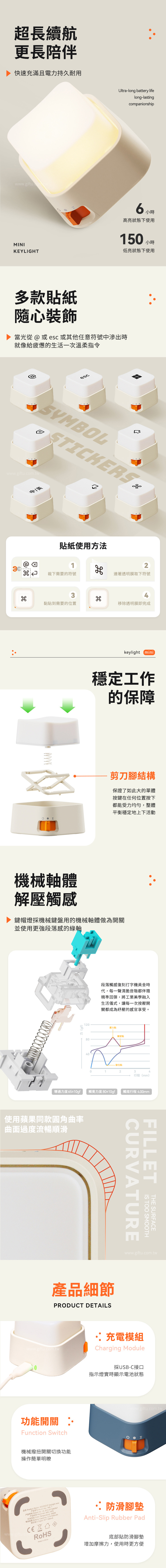 創意小物館 鍵帽紓壓小夜燈 復古白