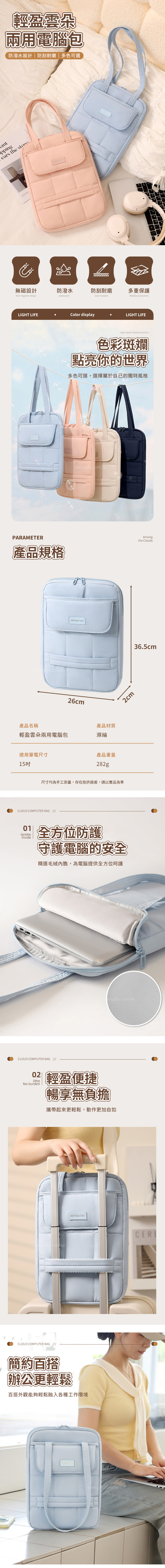 創意小物館 輕盈雲朵兩用電腦包 粉藍