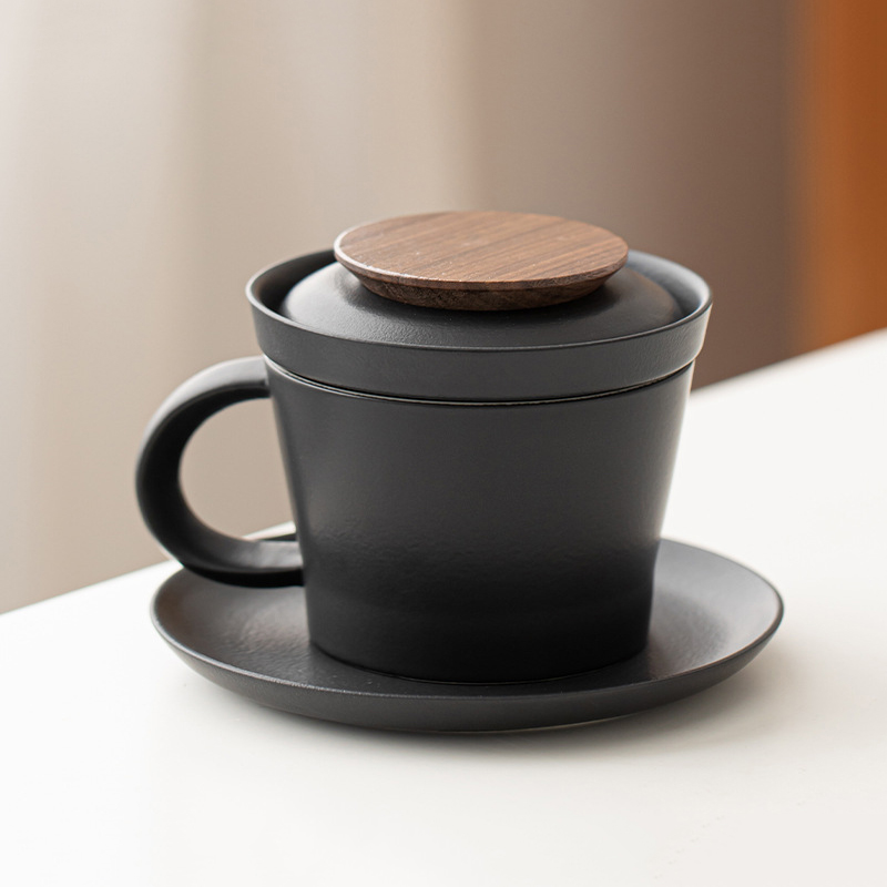 【11/3~12/31冬季85折優惠】家居生活雜貨舖 慢活陶瓷茶咖杯 禪黑-胡桃木