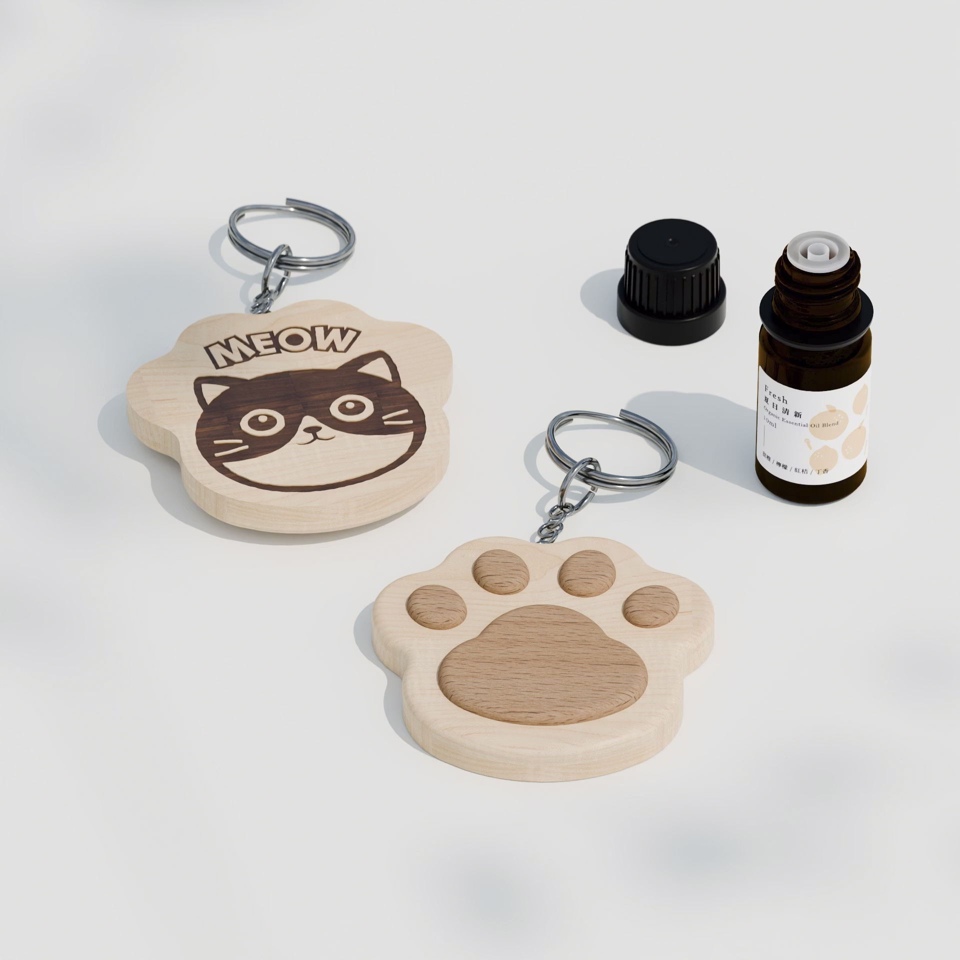 獨木設計 UniWoodesign 喵喵 - NFC感應擴香鑰匙圈