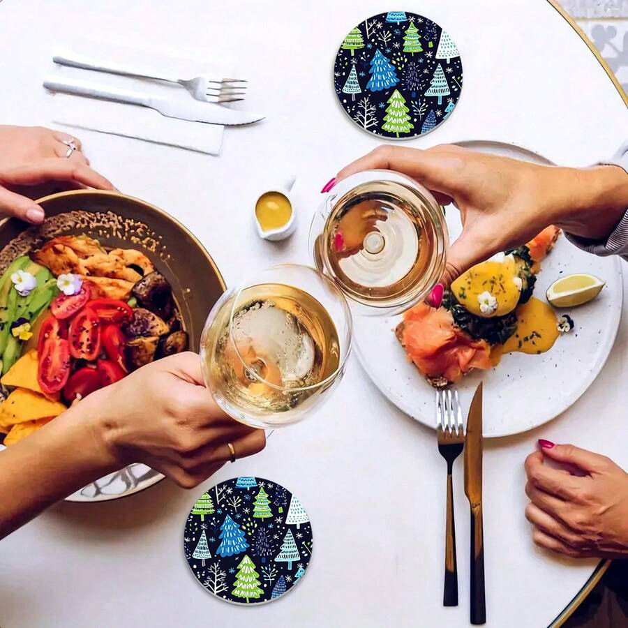 【11/4~12/31聖誕商品B2B優惠】創意小物館 聖誕樹插畫圓形杯墊 (2入)