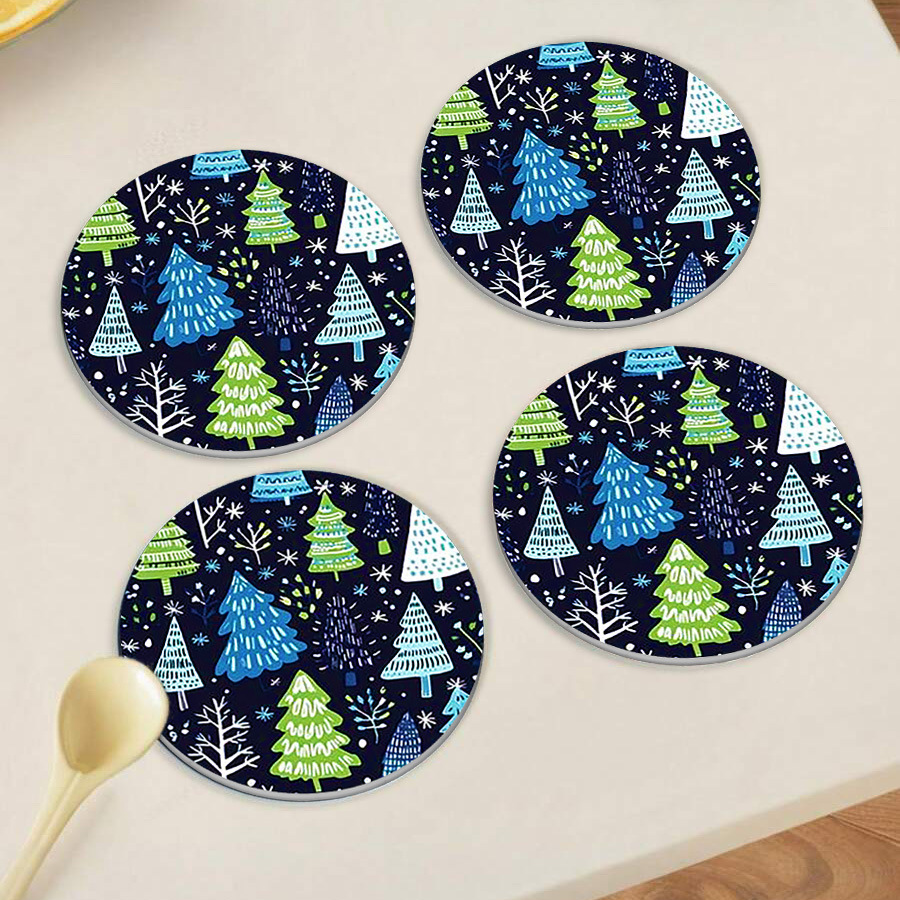 【11/4~12/31聖誕商品B2B優惠】創意小物館 聖誕樹插畫圓形杯墊 (2入)