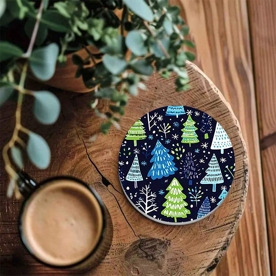 【11/4~12/31聖誕商品B2B優惠】創意小物館 聖誕樹插畫圓形杯墊 (2入)