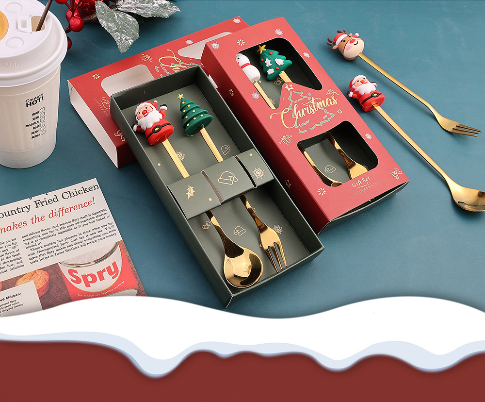 【11/4~12/31聖誕商品B2B優惠】家居生活雜貨舖 聖誕矽膠公仔叉勺禮盒組 (2入) 老人+圓樹